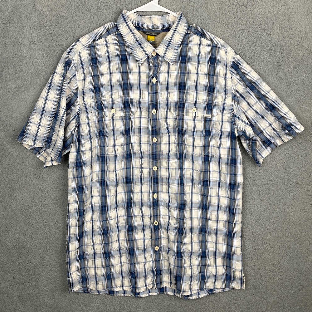 EDDIE BAUER Shirt Mens TL Travex Button Up Plaid Collared S/S Outdoor